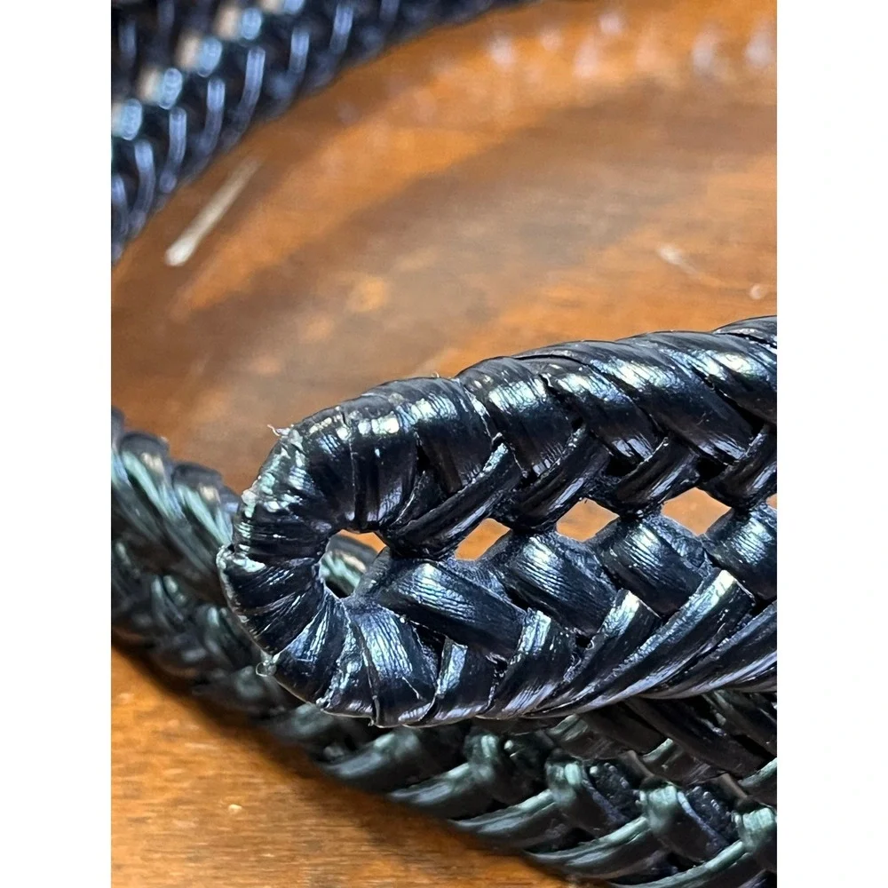 Men's Black Braided Woven Faux Leather Belt Size 42/105 Silver Buckle Casual